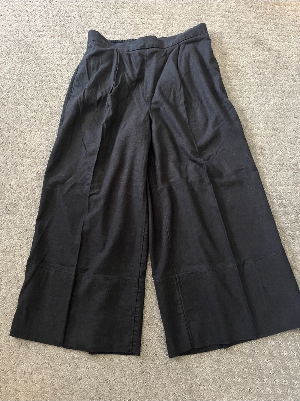 Banana Republic Womens Linen Blend Wide Leg Cropped Pants Black